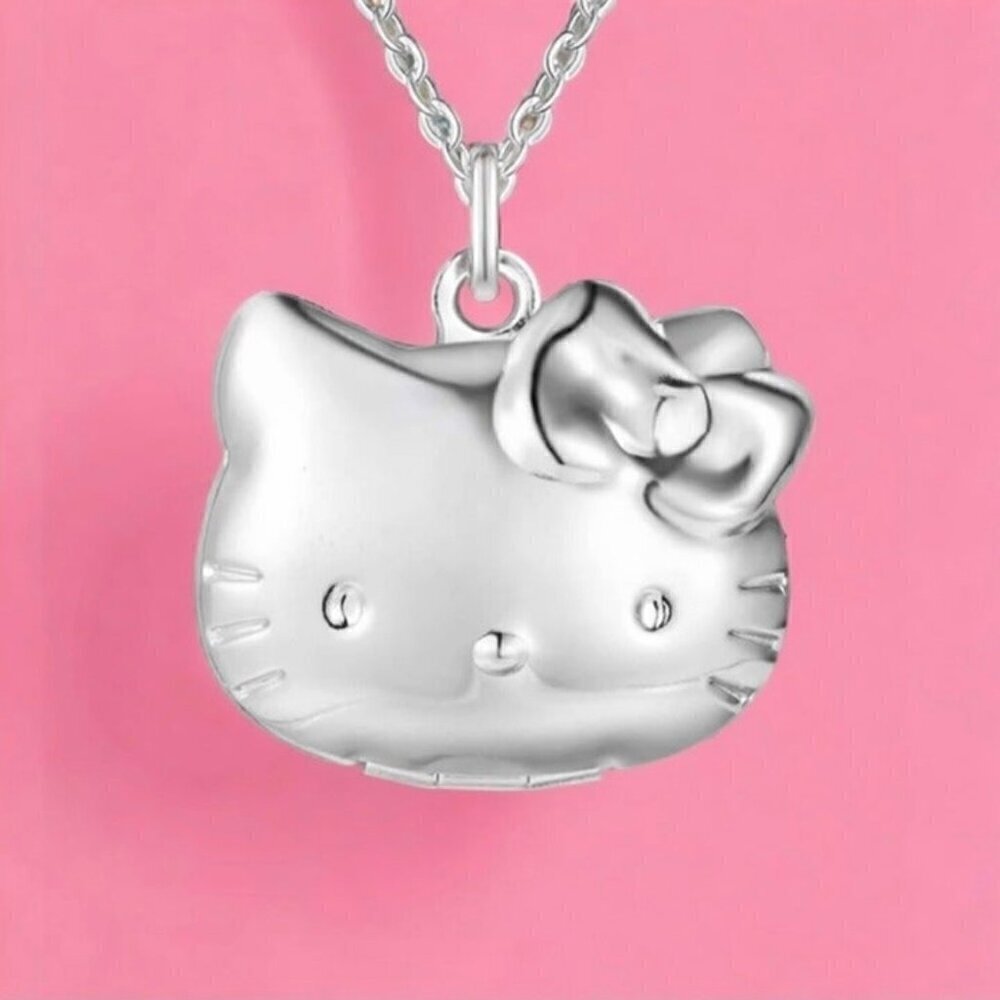 NWT Hello Kitty Locket Pendant Necklace 925 Sterling Silver Stamped 18" Y2K